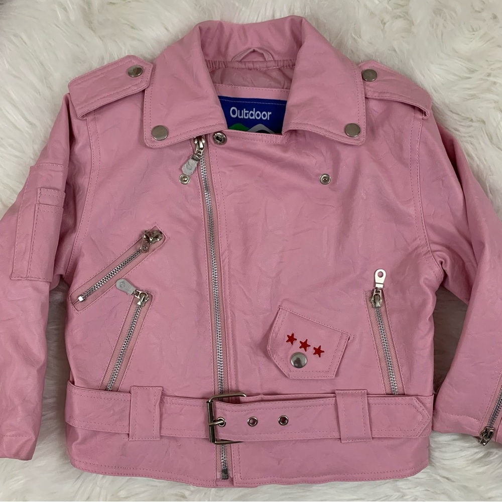 NEW Outdoor Habitat Pink Girls Biker Bomber Leather Jacket - Picture 7 of 13